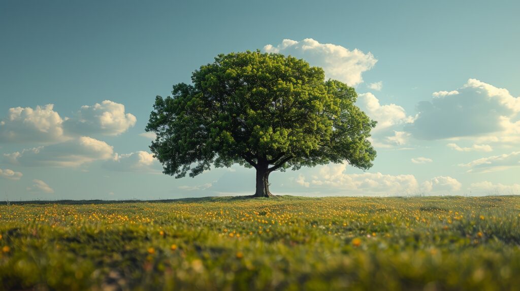 Arbre seul au milieu d'un champs
