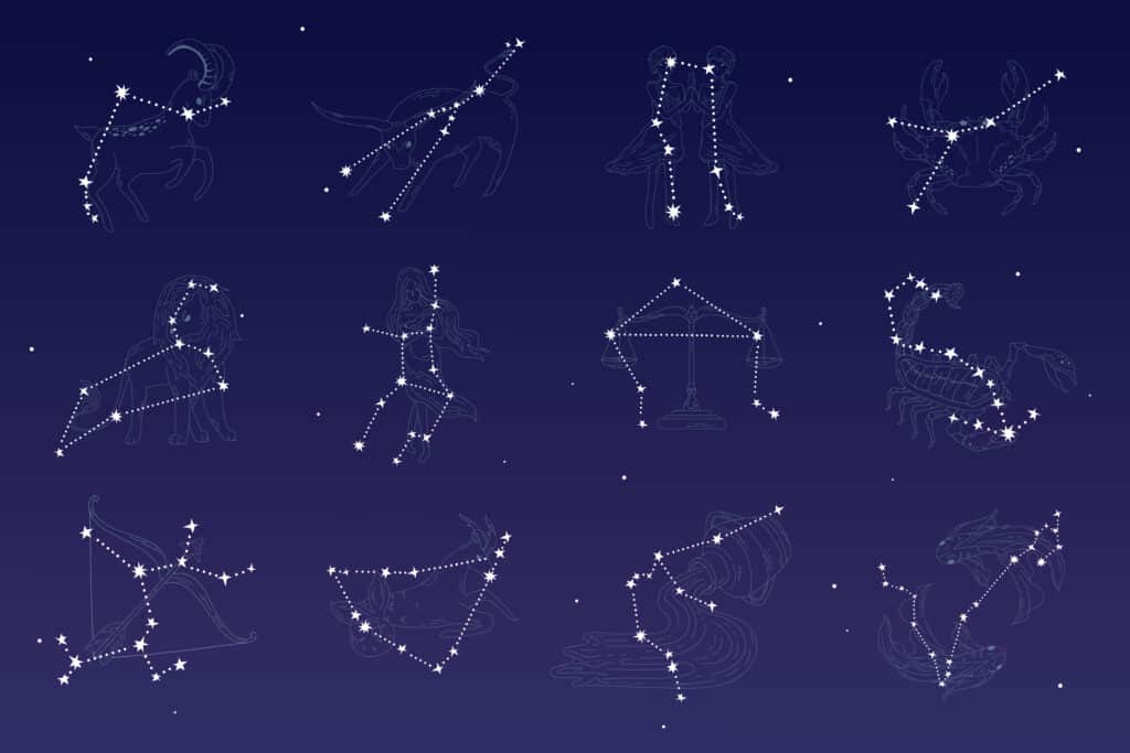 12 constellations : étoiles et symbole correspondant