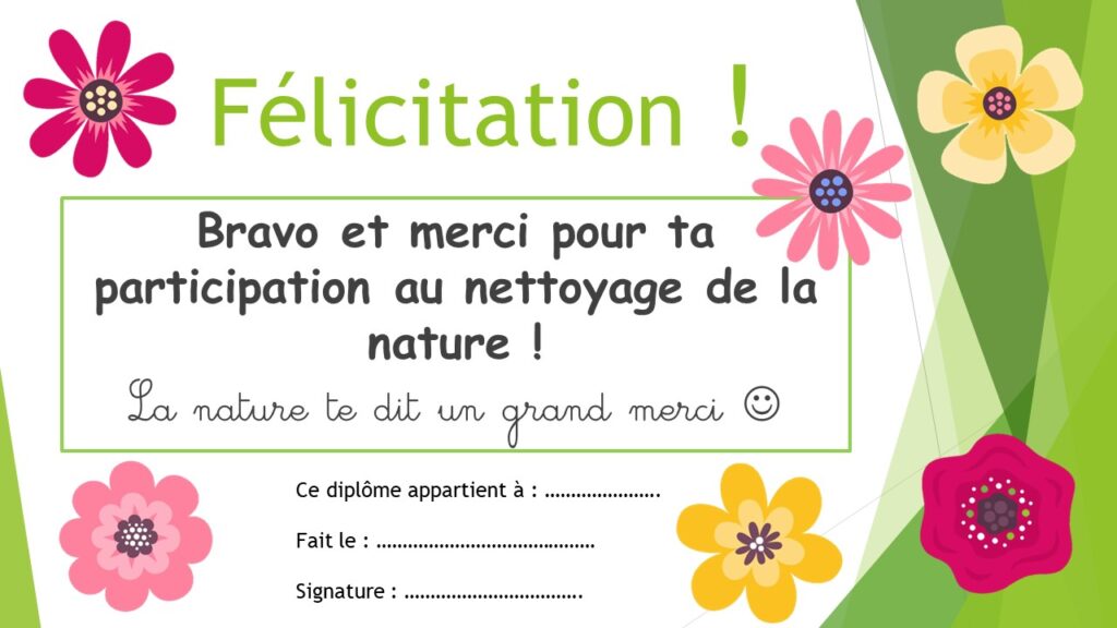Diplôme du nettoyage de la nature