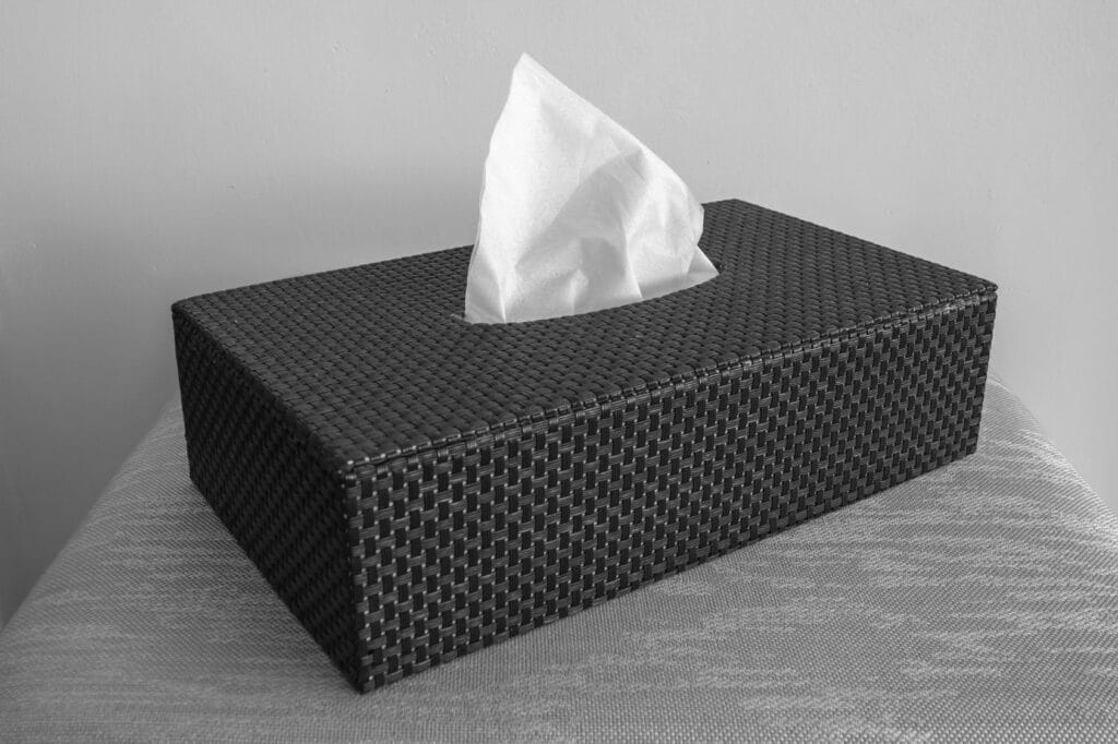 Boîte à mouchoirs noire.