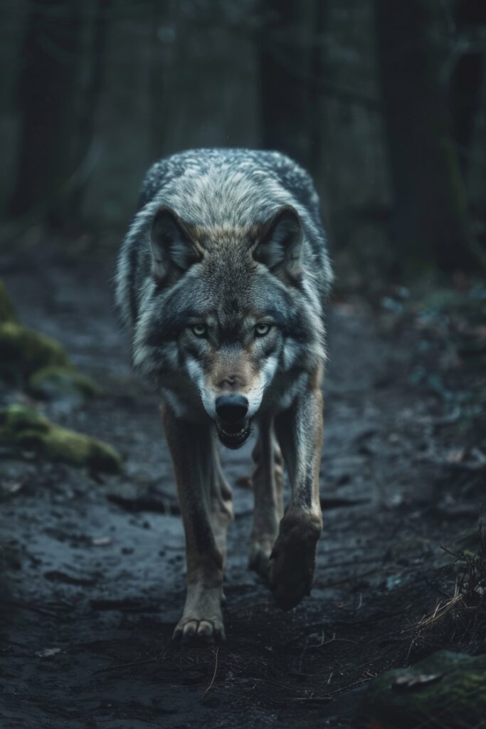 Un loup dans la forêt.