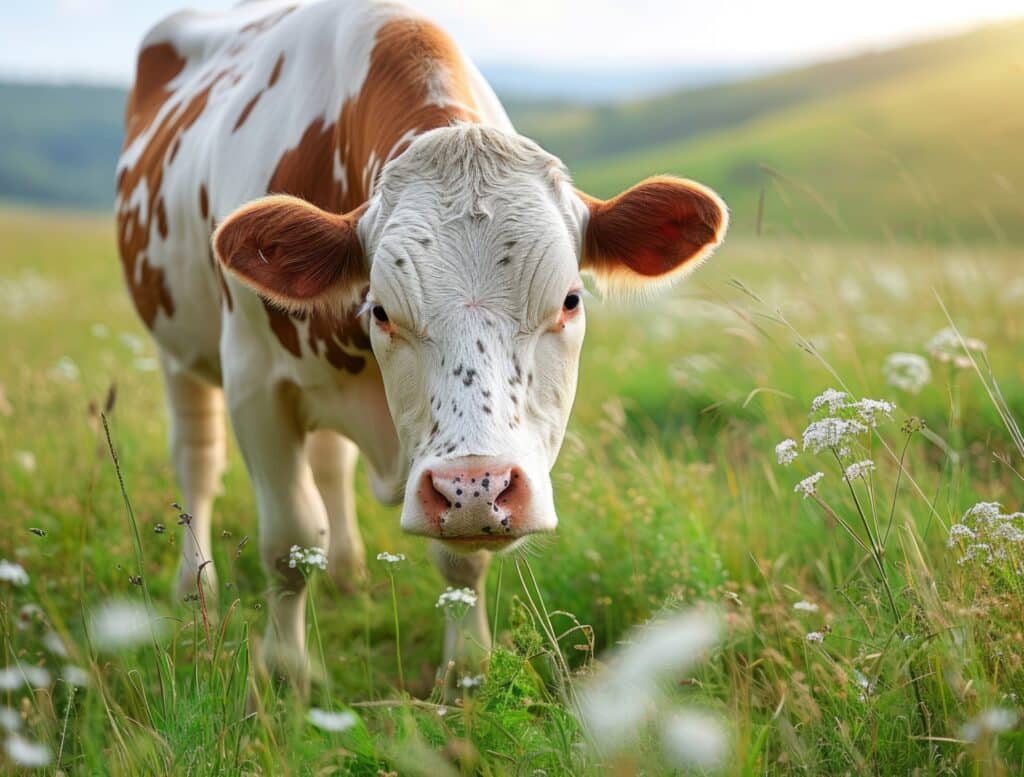Une vache dans une prairie.
