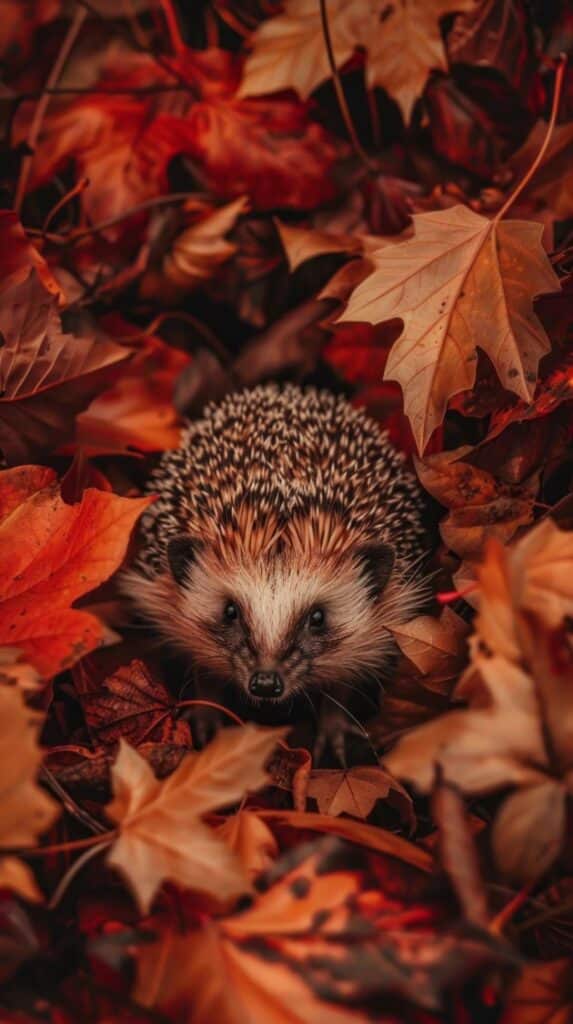 Un hérisson au milieu de feuilles d'automne.