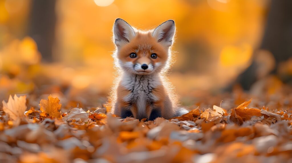 Un renardeau dans les feuilles d'automne.