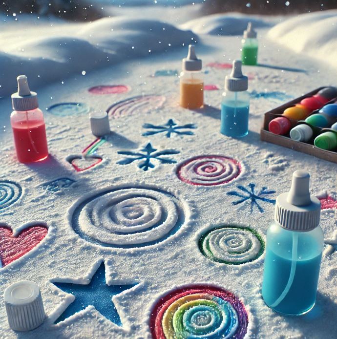 Dessin dans la neige avec de la peinture