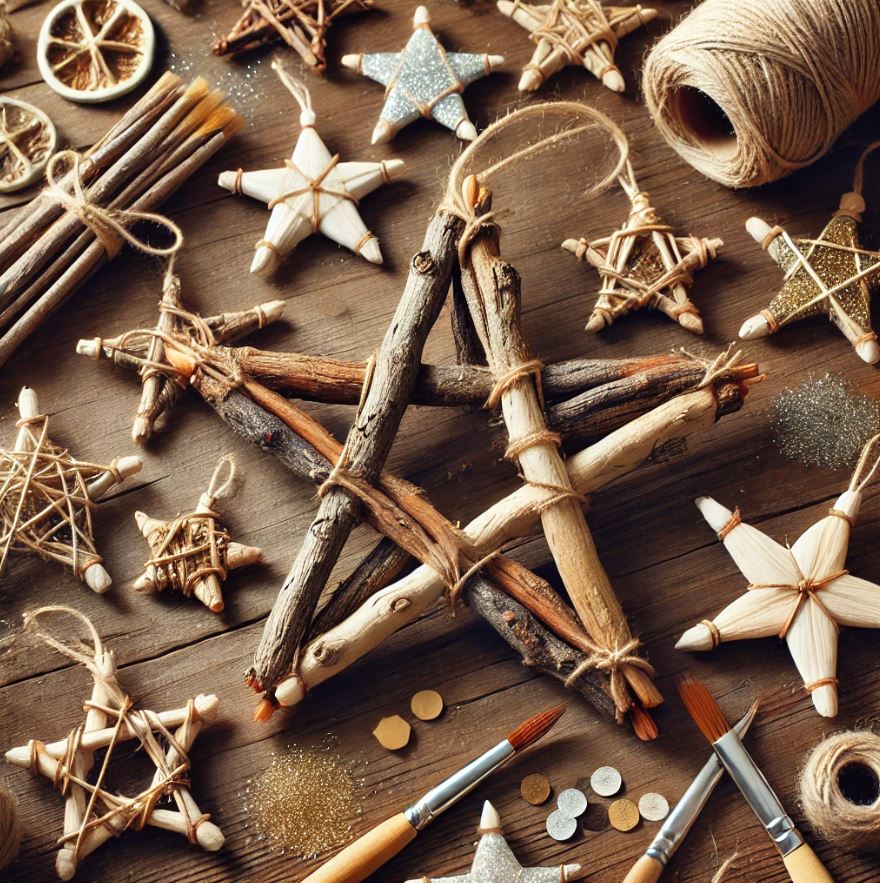 Boules de Noël en étoile créées à partir de brindilles