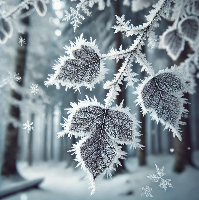 Feuilles d'arbre givrées