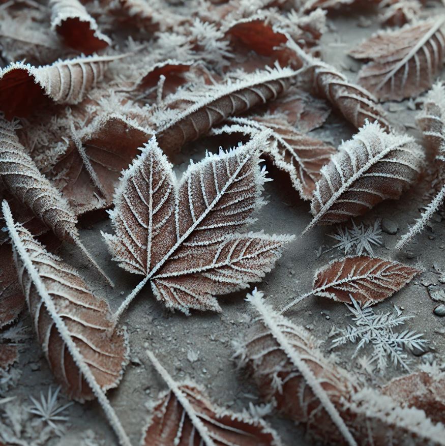 Givre blanc sur les feuilles mortes d'hiver