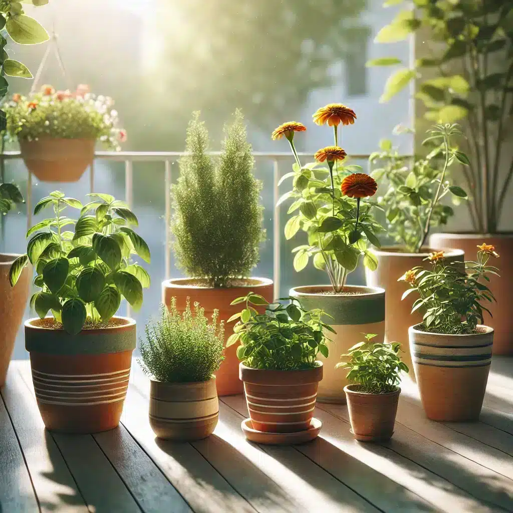 Un mini jardin en pot sur un balcon